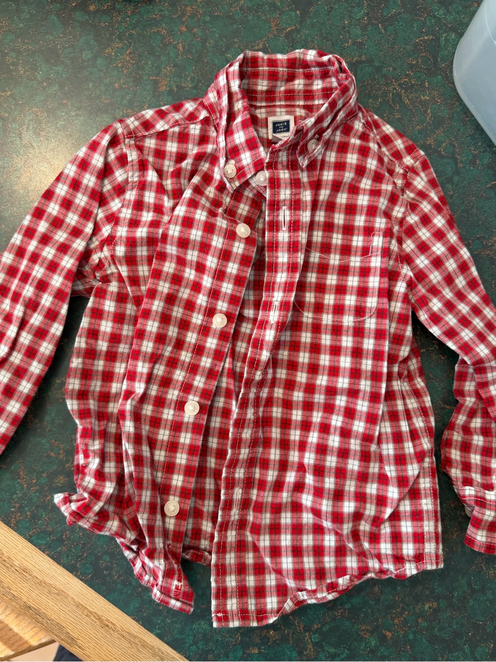 Janie and Jack Red and White Plaid Cotton Button-Down Shirt